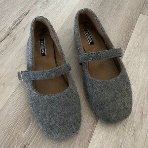 gray fuzzy mary janes